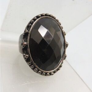 Black Victorian Oval Cocktail Hermitite Ring Gothic Goth Jewelry Weighted Piece